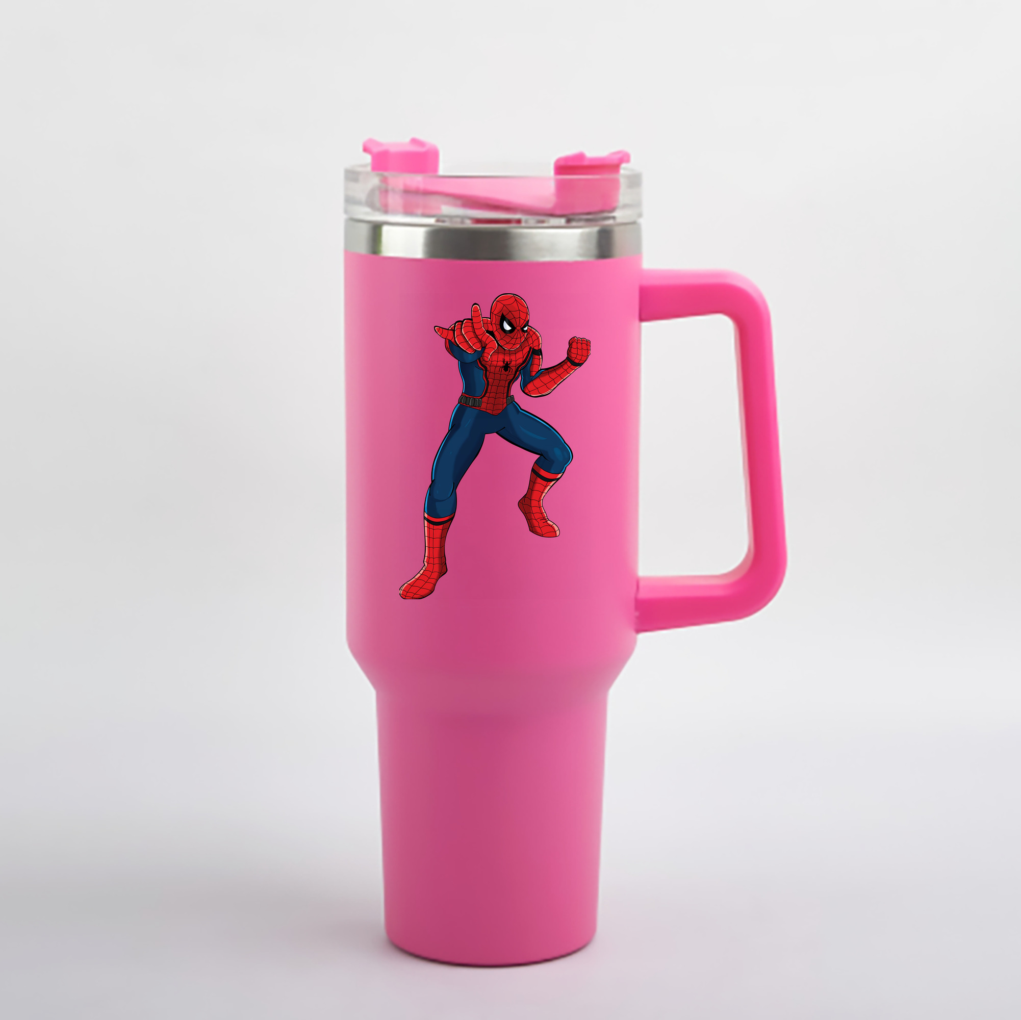 （画像用） Spider Man スパイダーマン 1200mL車用タンブラー - クリスタルステッカー（プラスチックストロー付き）